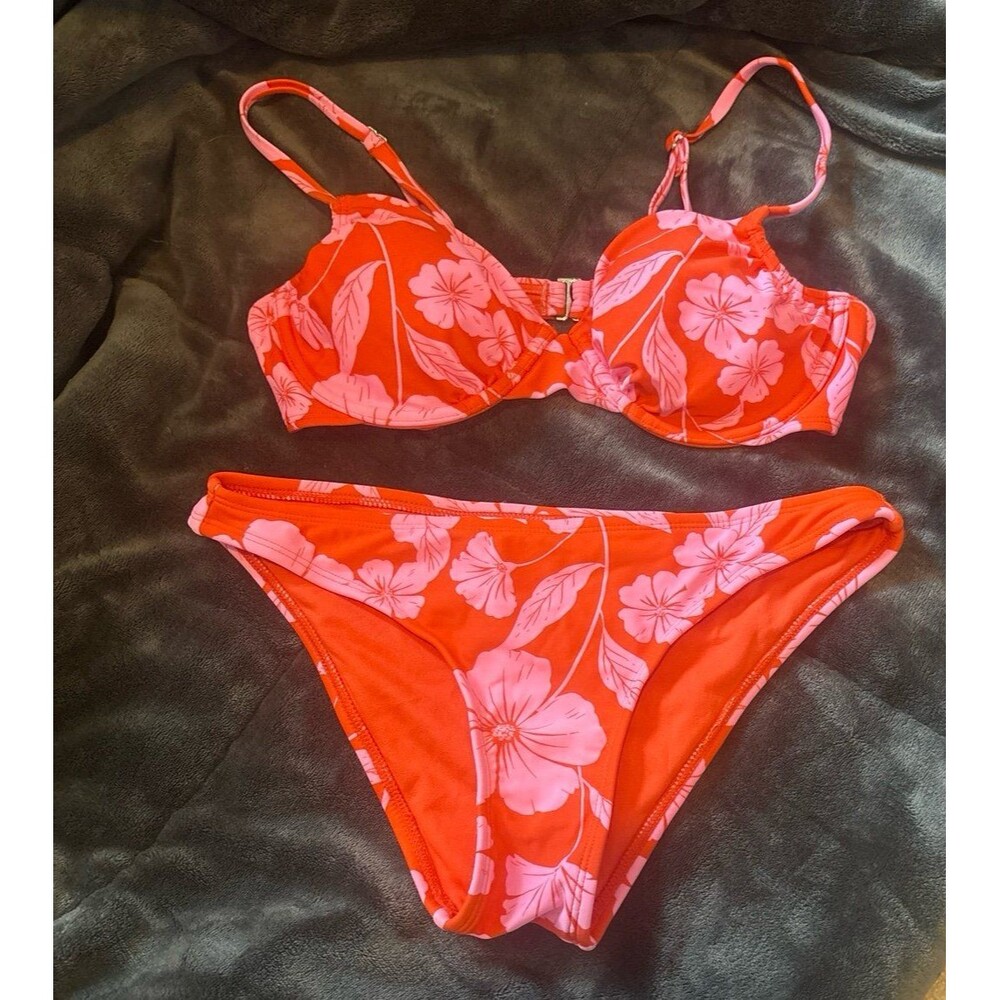 Women's Orange Floral Bikini Two-Piece Swimsuit